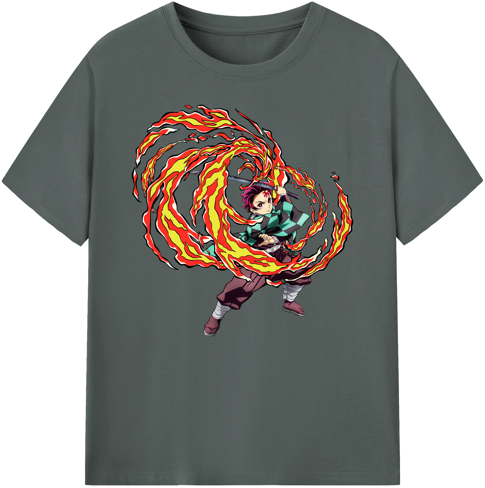 （画像用） 鬼滅の刃 竈門 炭治郎／かまど たんじろう Kamado Tanjirou 綿100％ メンズ半袖Tシャツ｜肌触りやわらか＆通気性